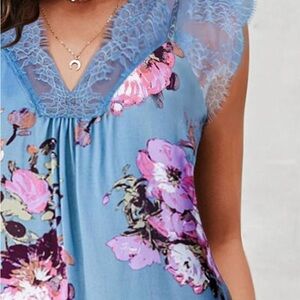 Lovestitch Lace Detail V- Neck Tank Blouse Sz Small , Like New